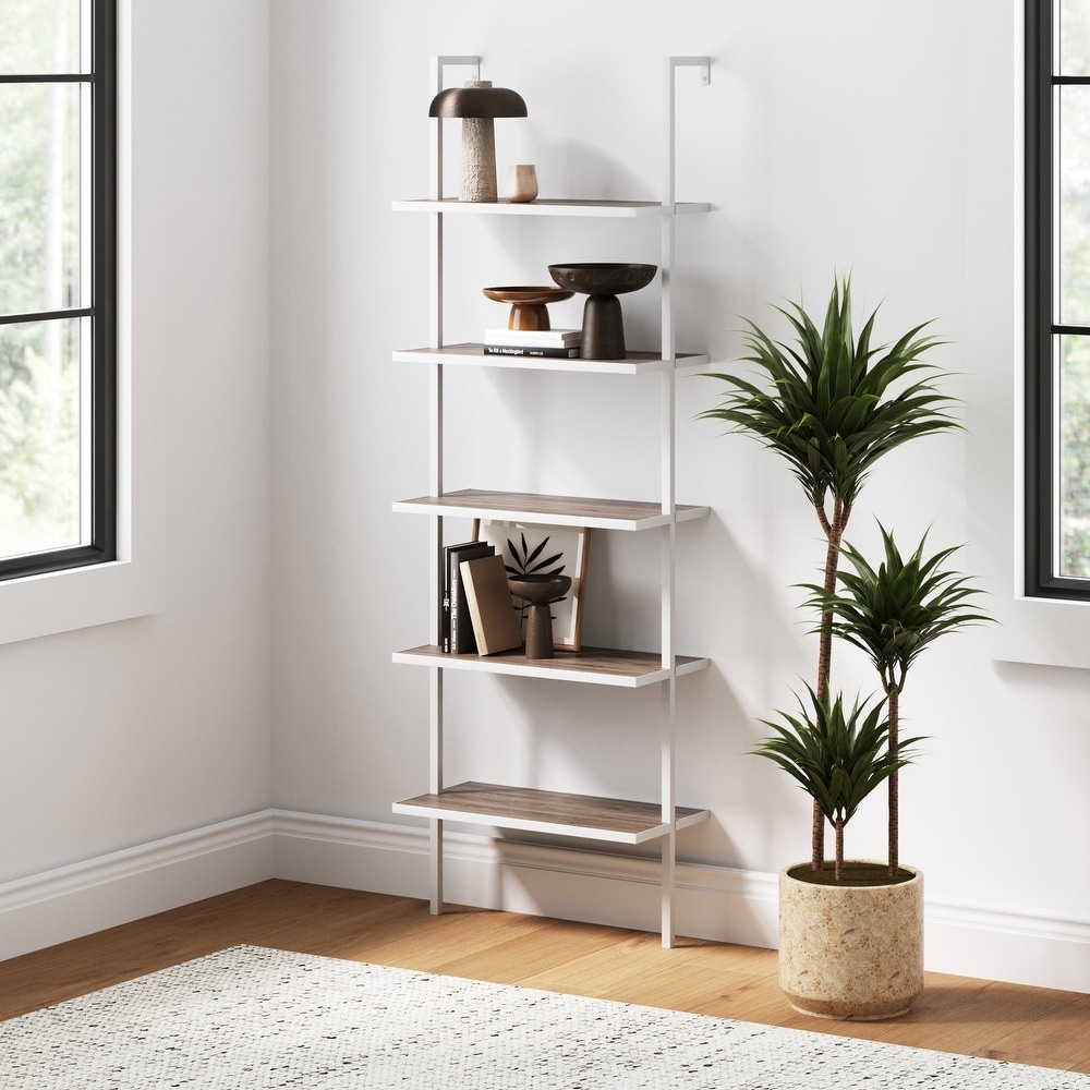 Nathan James Theo 5 Shelf Ladder Bookcase Wood with Metal Frame