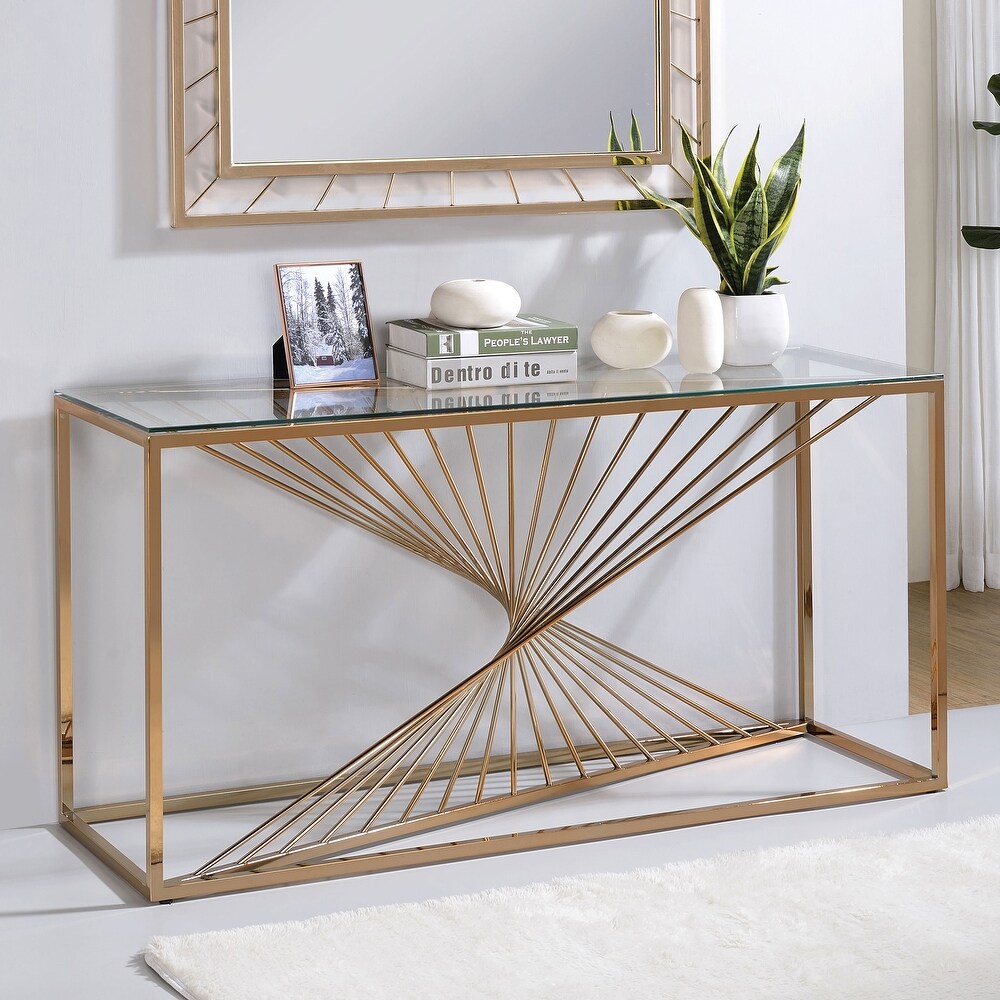 Anjah Contemporary Gold 47 inch Sofa Table with Glass Top by Furniture of America