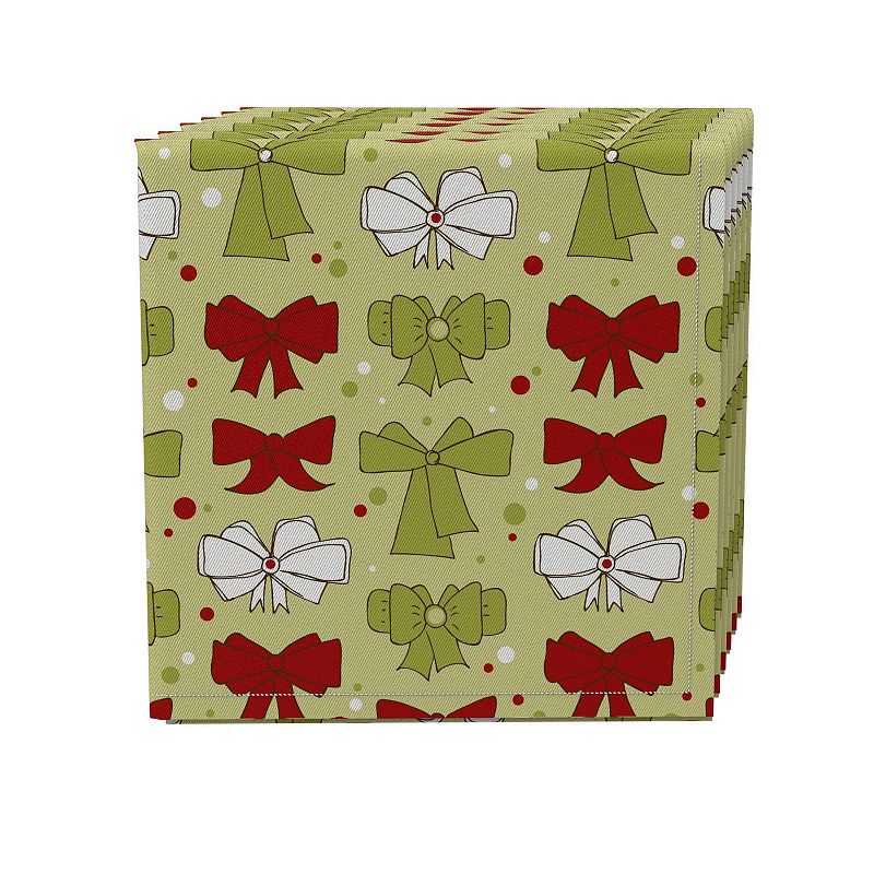 Napkin Set of 4， 100% Cotton， 20x20， Christmas Bows