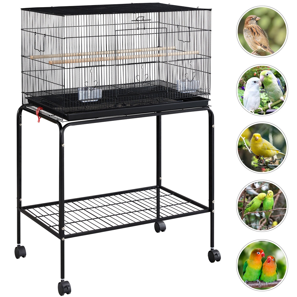 Topeakmart 47-in Flight Cage with Rolling Stand for Small Birds Parrots Parakeets Conures， Black