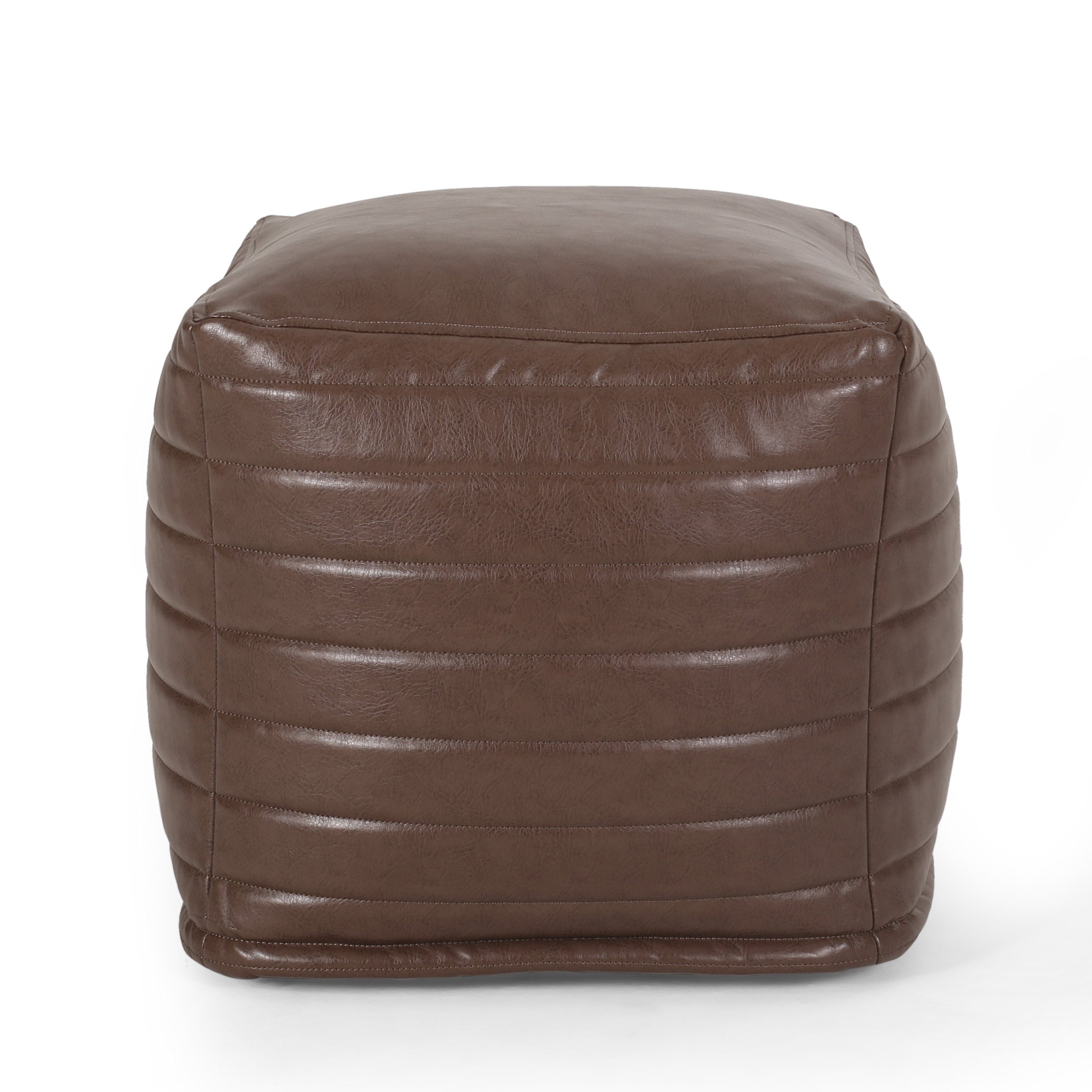 Conrail Contemporary Faux Leather Channel Stitch Pouf