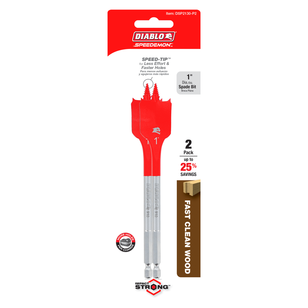 Diablo Tools 1 x 6 SPEEDemon Spade Bit， 2 Pack