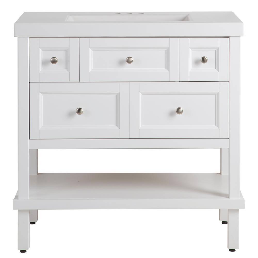 Glacier Bay Ashland 36.7 in. W x 19.1 in. D x 36.8 in. H Freestanding Bath Vanity in White with White Cultured Marble Top ALIIP2-WH