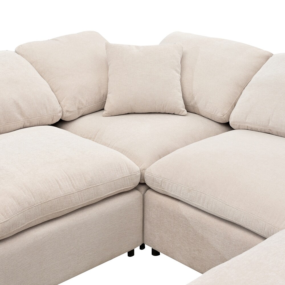 Modern Large L Shape Sectional Sofa  Fabric Sectional Sofa Set with Movable Ottoman Living Room Corner Sectional Sofa