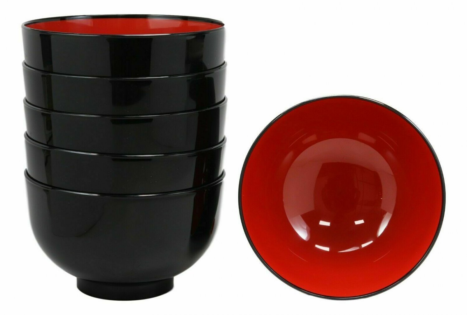 1 Black Red Lacquer Copolymer Plastic Large Ramen Bowl 38oz Set of 6 EBR02