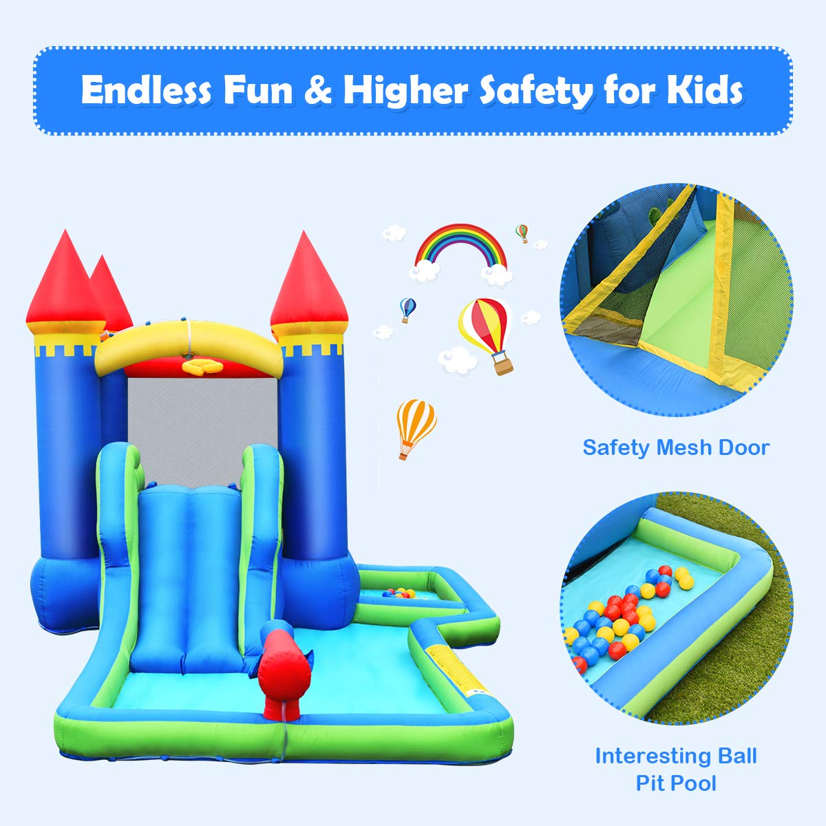 BOUNTECH Inflatable Bounce House | Kids Castle Water Slide with Climbing Wall for Backyard