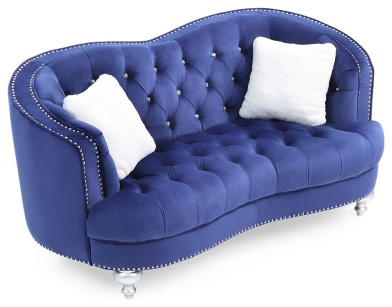 Glory Furniture Jewel Velvet Loveseat in Blue   Traditional   Loveseats   by Homesquare  Houzz