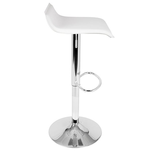 Lumisource Ale Contemporary Adjustable Barstool in White PU Leather - Set of 2 - 16