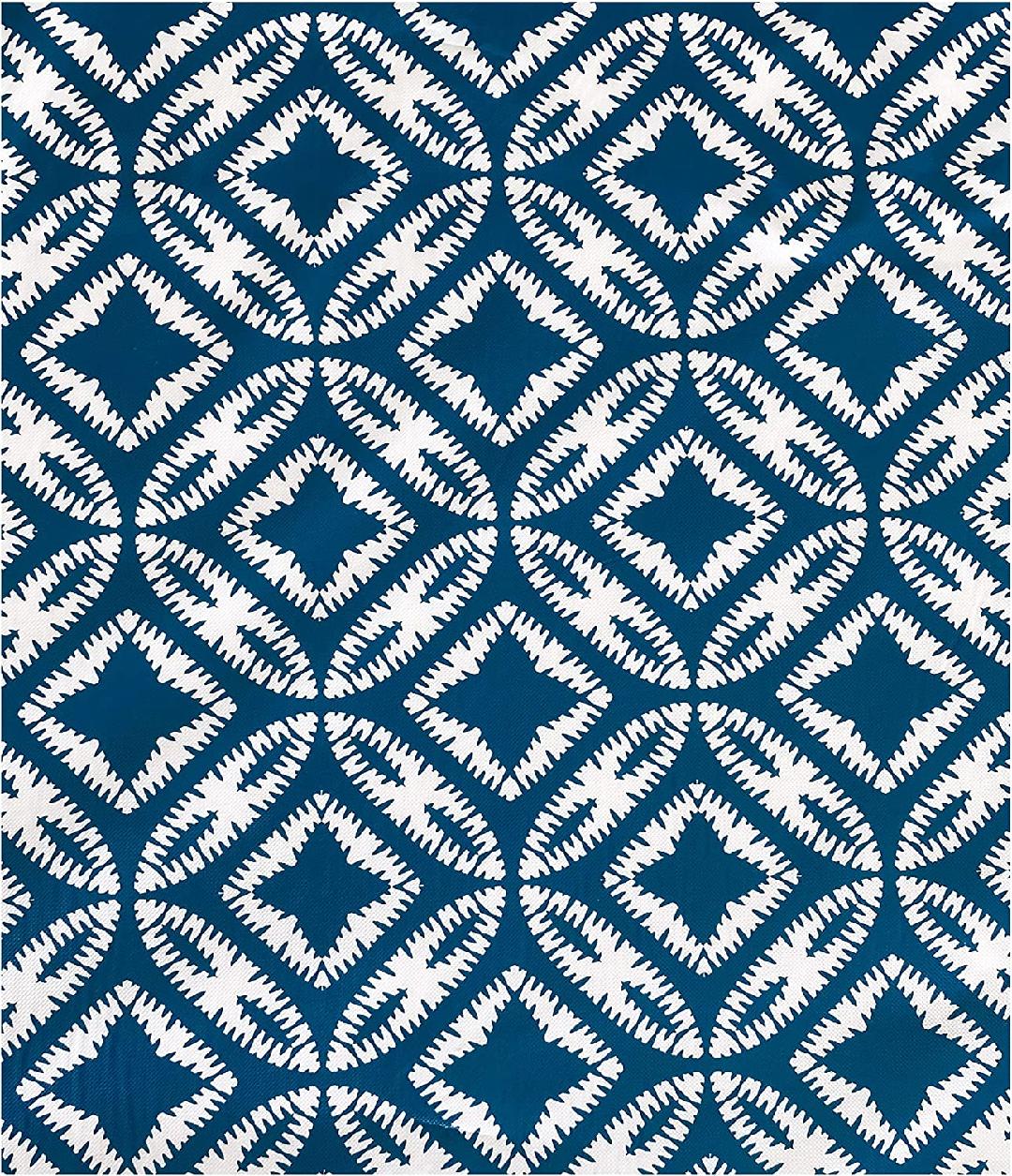 Bohemian Ikat Style Print Flannel Backed Vinyl Tablecloth, Boho Chic Ikat Pattern Vinyl Indoor/Outdoor Waterproof, Patio, Tablecloth, 70 Inch Zippered Umbrella Round, Teal