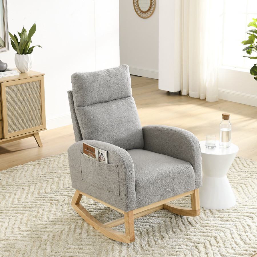 Accent High Backrest Lounge Arm Rocking Chair With Two Side Pocket   Transitional   Rocking Chairs   by Miron Demid LLC  Houzz