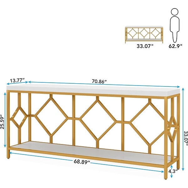 71 Inch Extra Long Console Table， Industrial Narrow Sofa Table Entry Table Behind Couch Table with Open Storage Shelf