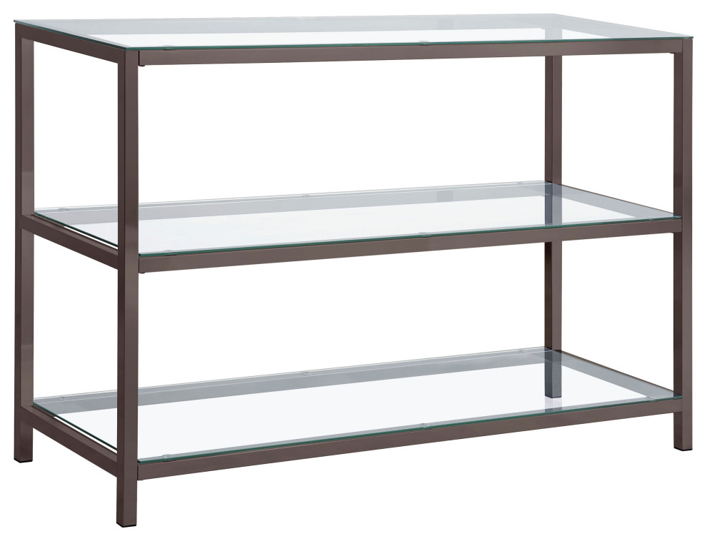 Trini Sofa Table With Glass Shelf Black Nickel   Modern   Console Tables   by Modon  Houzz