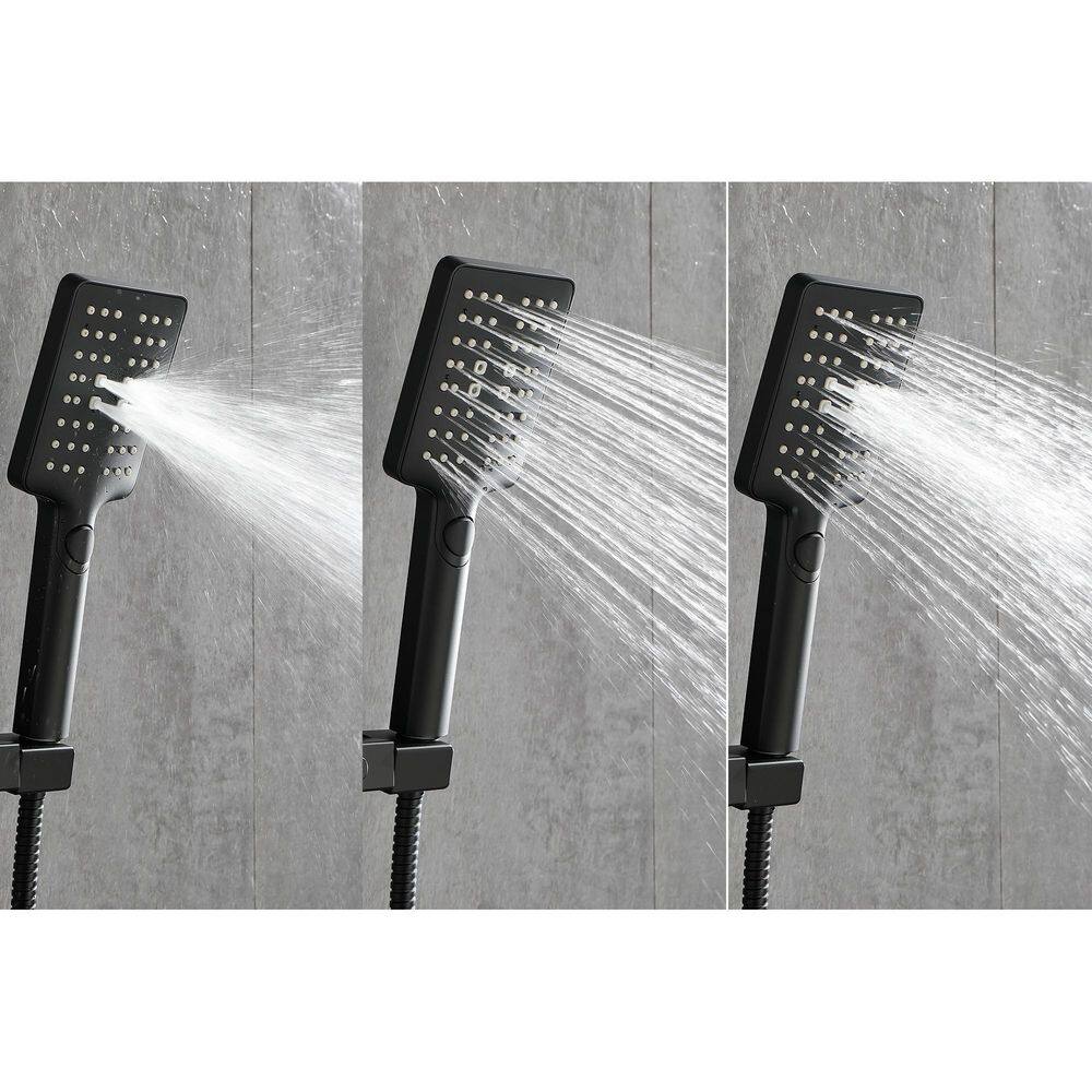 WELLFOR 3-Spray Multi-Function Wall Bar Shower Kit with Hand Shower in Matte Black WA3008MB