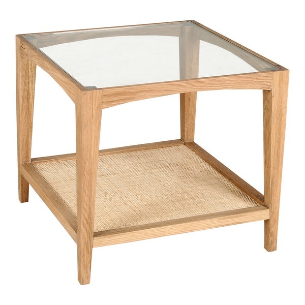 Aurelle Home Duke Glass Top Woven Cane Shelf Side Table