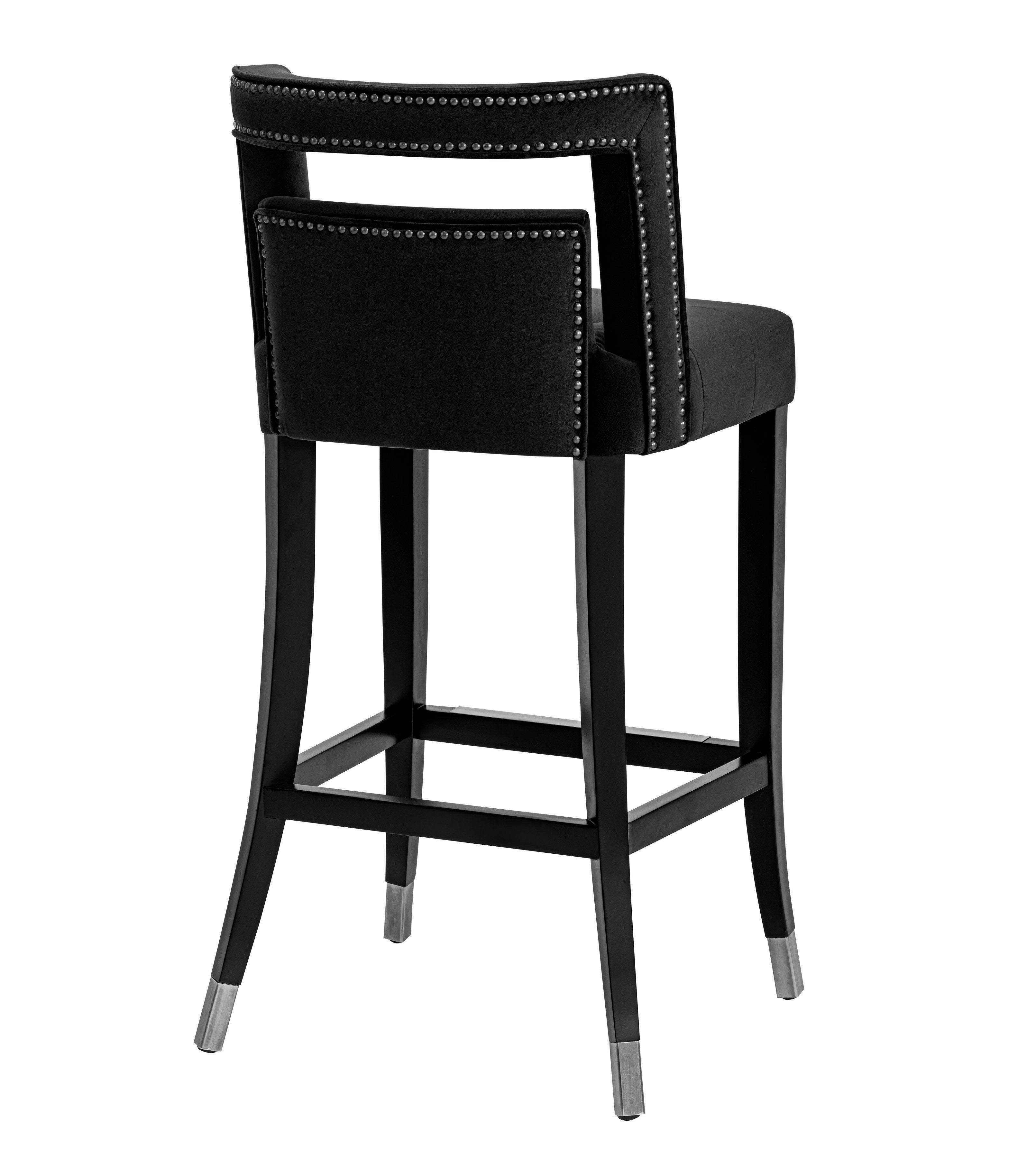 TOV Furniture Hart Black Velvet Upholstered Bar Stool With Silver Tipped Legs