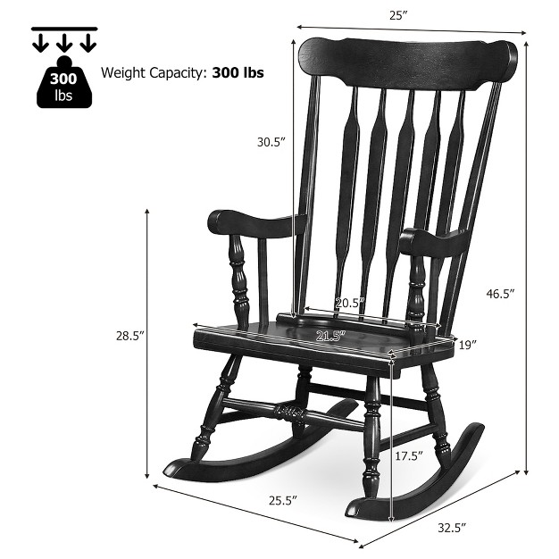 Costway Solid Wood Rocking Chair Porch Rocker Indoor Outdoor Seat Glossy Finish White coffee