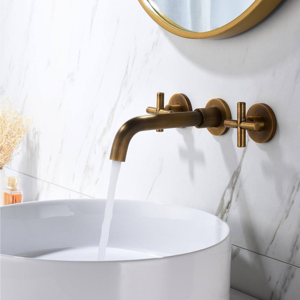 FLG Double Handle Wall Mounted Bathroom Faucet in Antique Copper DD-0015-AC