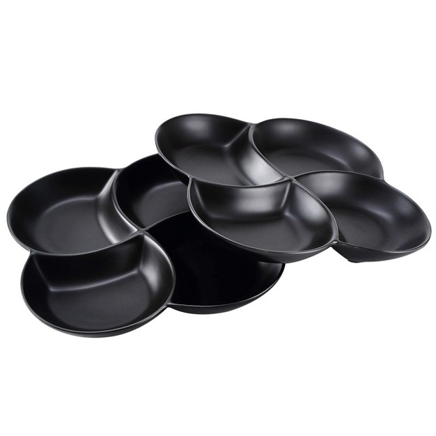 Bruntmor 8 5 x27 x27 Ceramic 4 section Stackable Serving Tray Black Set Of 2