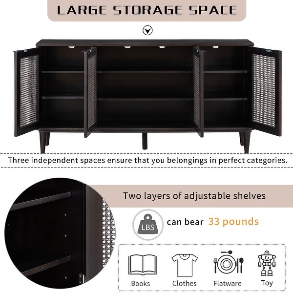 Nestfair Large Storage Space Sideboard Console Table with Artificial Rattan Door