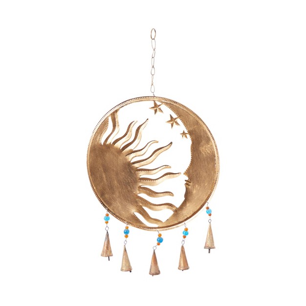 X 15 quot Eclectic Metal Moon And Sun Windchime Gold silver orange blue Olivia amp May