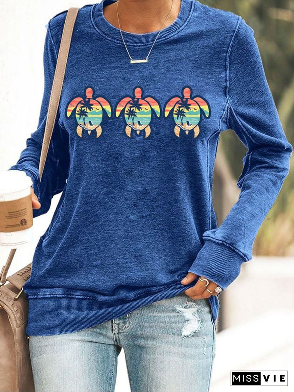 Women's Turtle Art Print Casual Sweatshirt