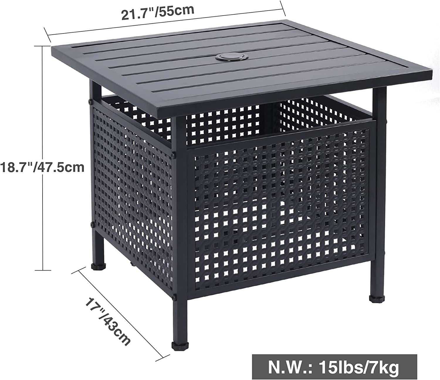 REDCAMP Outdoor Side Table with 1.6 Inches Umbrella Hole, Square Metal Patio Bistro Side Table Stand for Pool Garden Backyard