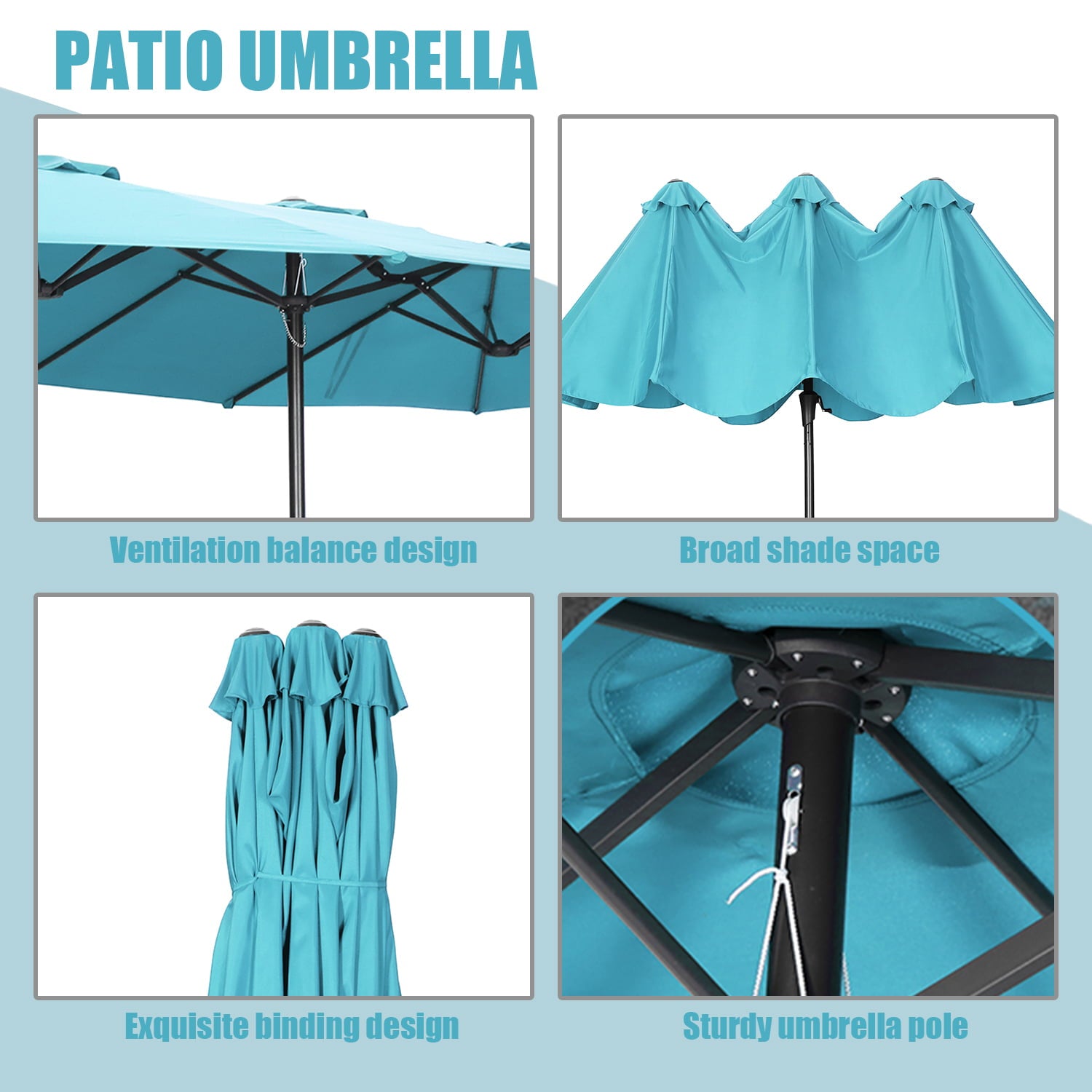 Autlaycil 15ft Patio Umbrellas Double-Sided Outdoor Market Extra Large Umbrella with Crank-Blue