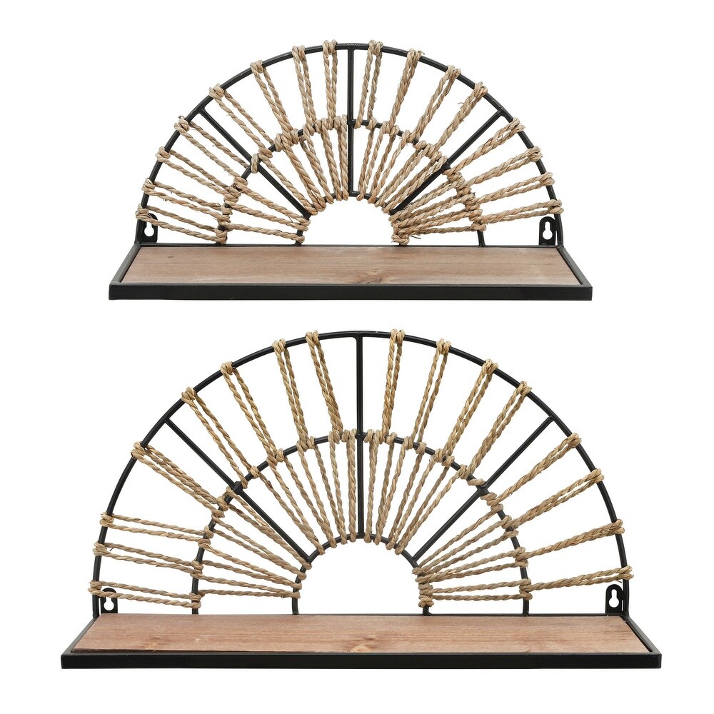 Set of 2 Brown and Black Arched Wall Shelves 20\