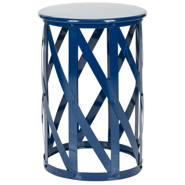 SAFAVIEH Bertram Navy Lattice Iron Stool - 14