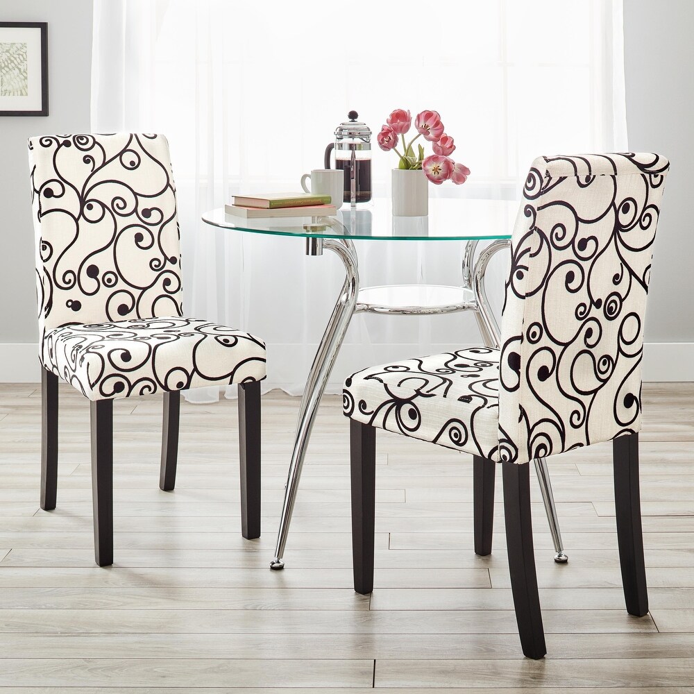 Simple Living Parson Cream and Black Rubber Wood Dining Chairs (Set of 2)