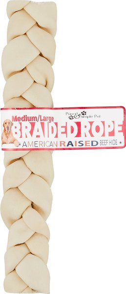 Pure and Simple Pet Rawhide Braided Rope Chew Dog Treat， Medium/Large