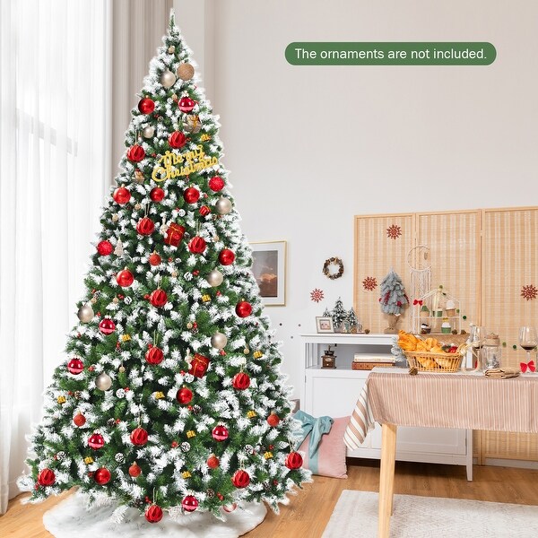 Gymax 6/7.5/9 FT Prelit Snow Sprayed Christmas Tree Artificial Xmas