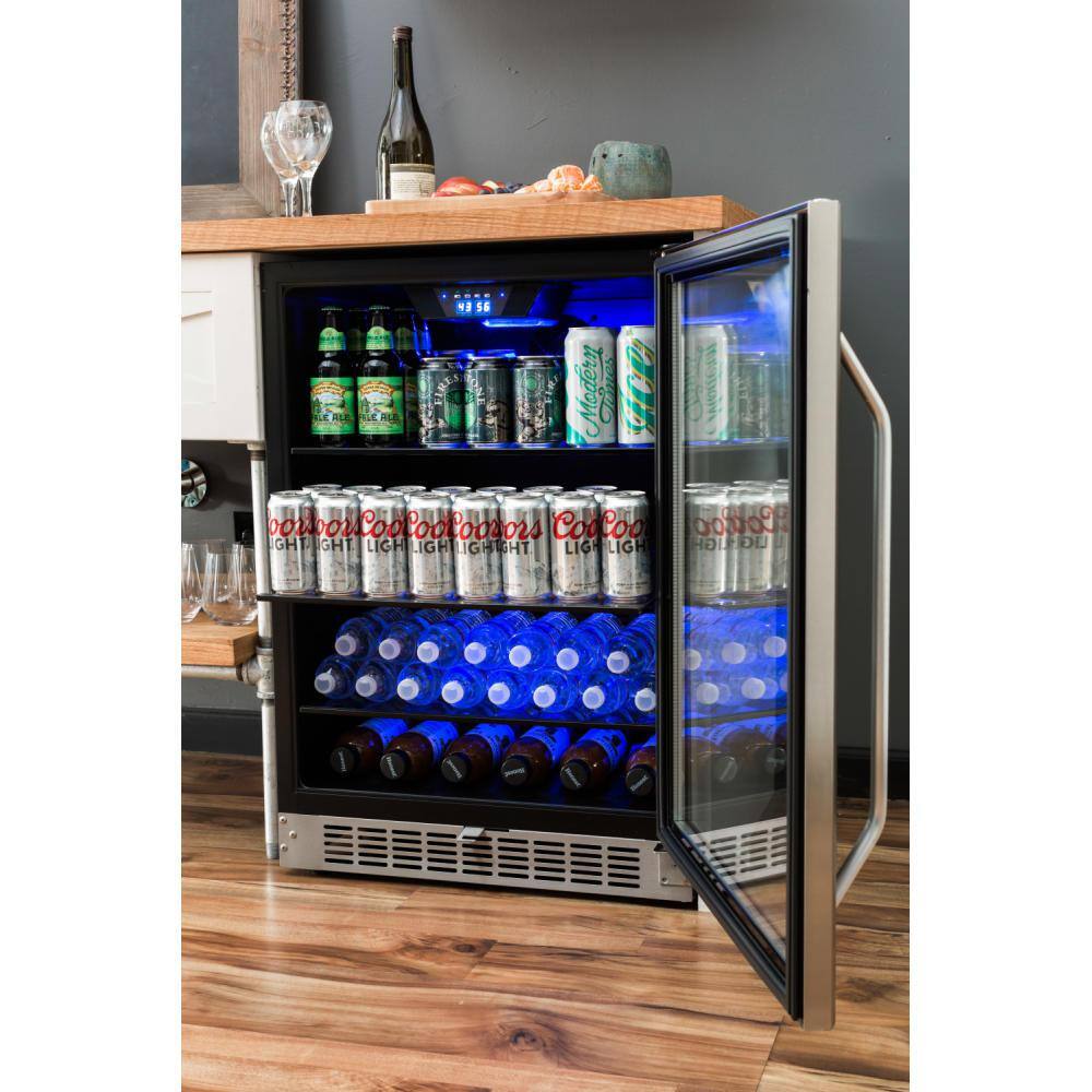 EdgeStar 24 in. 142 (12 oz.) Can Built-in Beverage Cooler with Tinted Door and LED Lighting CBR1502SG