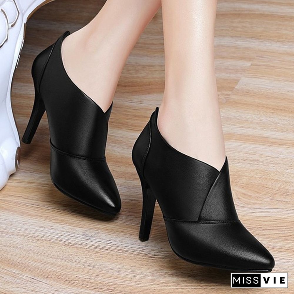 33-41 Fashion Women Leather High Heels Dress Shoes Pointed Toe Ankle Boots Thin Heels Pumps