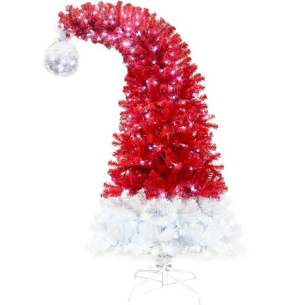 Artificial Fir Bent Top Christmas Tree，Bendable Santa Hat Style Christmas Tree Holiday Decoration