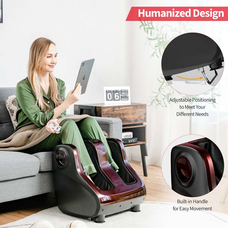 Foot & Calf Massager with Heat & Remote, Shiatsu Kneading Electric Massage Machine with Adjustable Tilt Base, Timer, LCD Screen