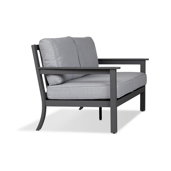 Ortun Outdoor Two Seat Sofa in Gray w/Gray Cushions by Real Flame