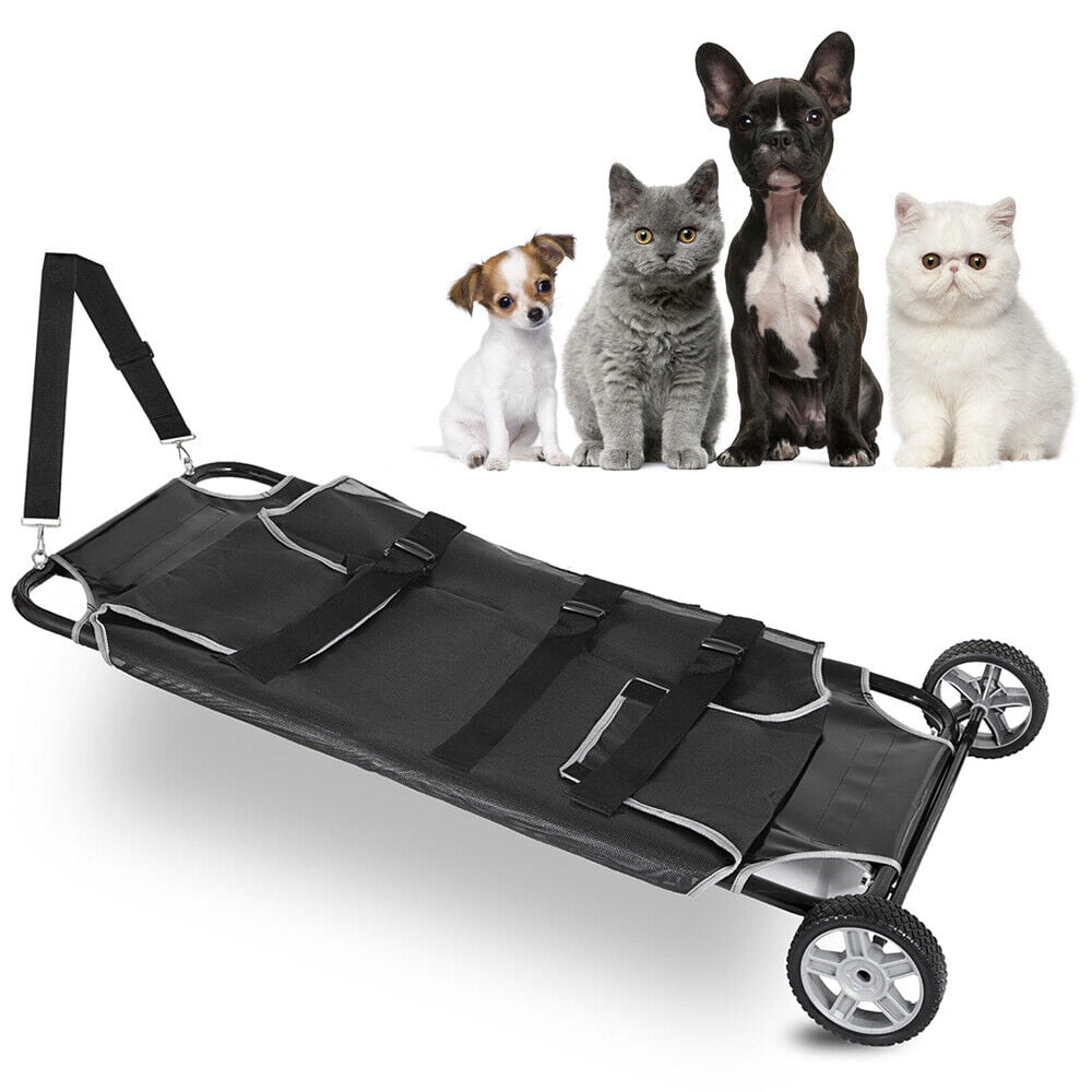 Miumaeov Animal Stretcher Pet Trolley 45x27'' Pet Bed 2 Castors 250lb Capacity Mesh Style with 2 Wheels for Dog and Other Animal