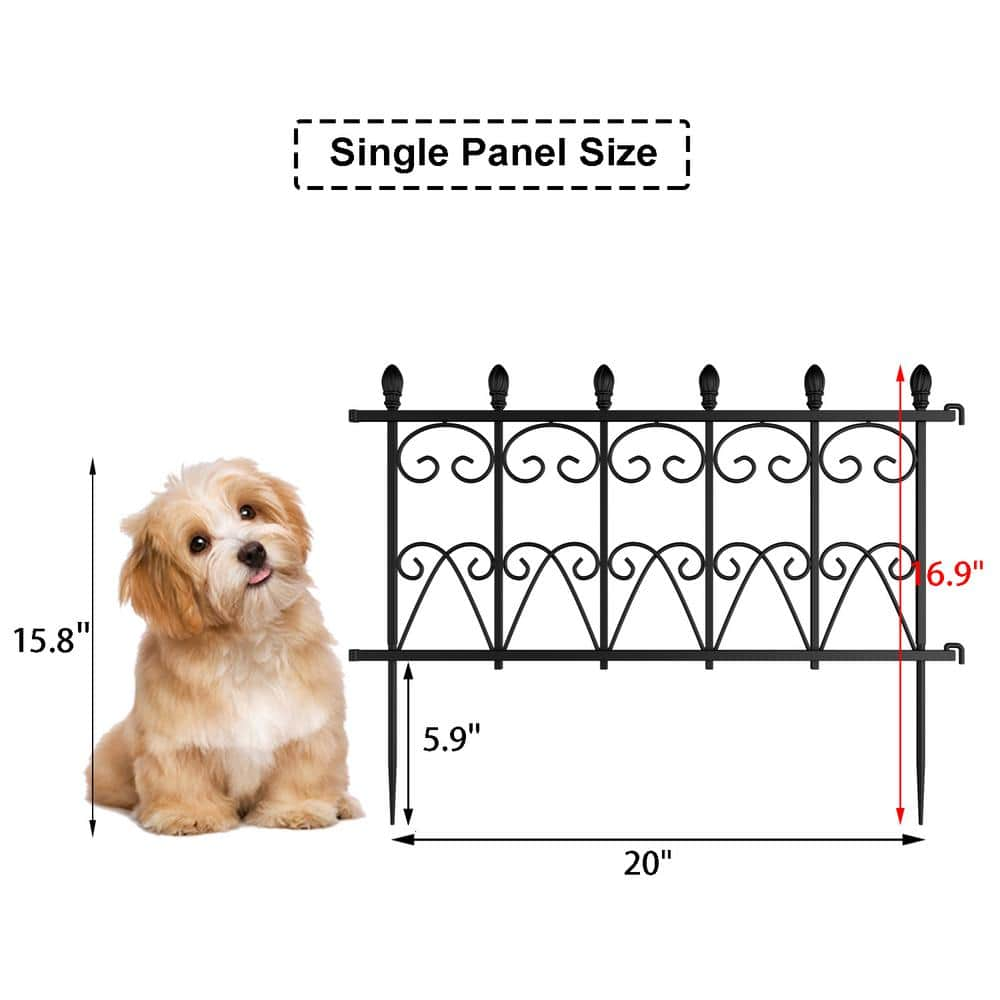 WIAWG 16.9 in. H x 20 in. W Black Stainless steel Garden Fence Panel Rustproof Decorative Garden Fence (4-Pack) WFKF170291-QKC