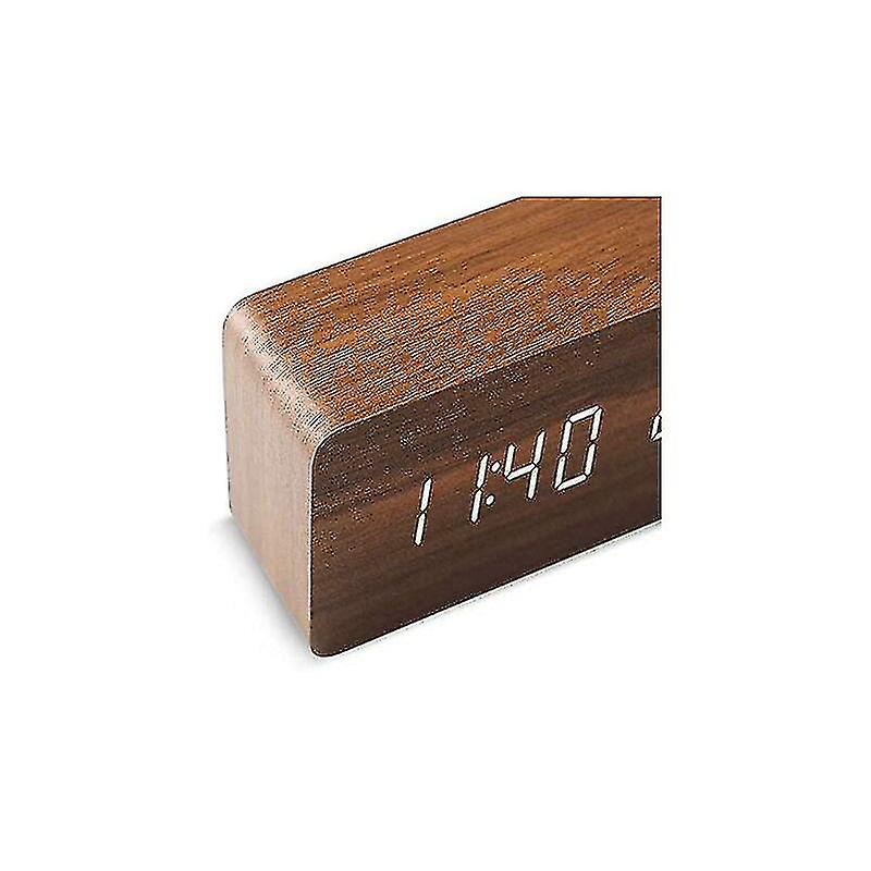 Modern Wooden Alarm Clock - Led Digital Wooden Alarm Clock Desktop Date Temperature Humidity Display 12/24 Hour -