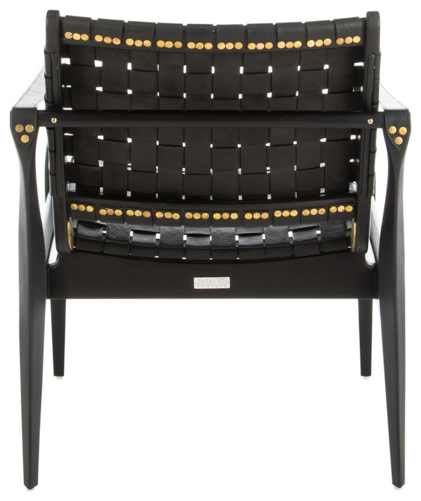 Conrad Leather Safari Chair Black   Midcentury   Armchairs And Accent Chairs   by V.S.D Furniture  Houzz