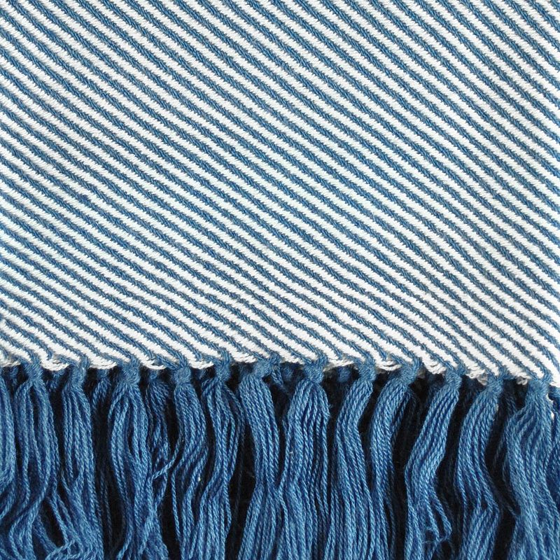 Blue and White Chevron Fringe Throw Blanket 48 x 67