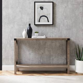 Walker Edison Furniture Company Industrial 46 in. Gray Wash Standard Rectangle Wood Console Table with Storage HDF46MXETGW