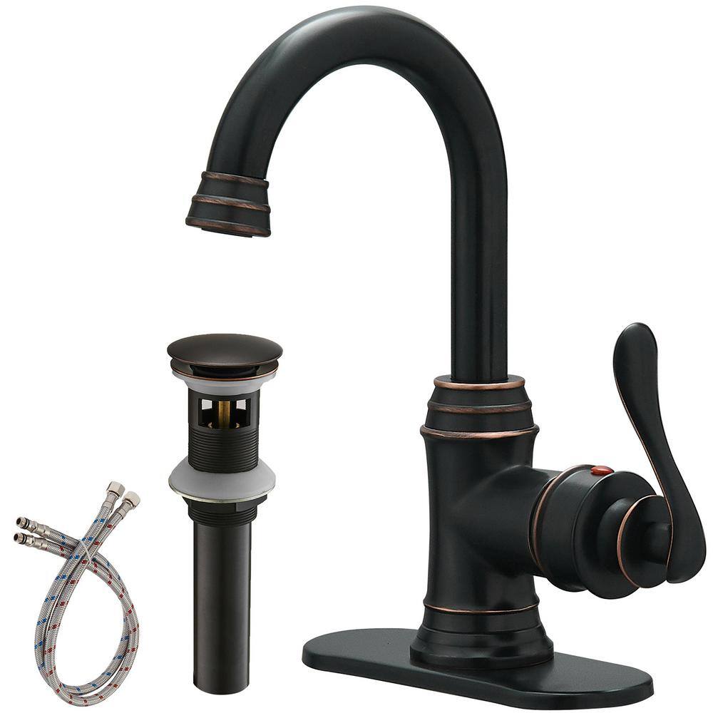 BWE Single Hole Single-Handle Bathroom Faucet Swivel Spout with Pop Up Drain with Overflow in Oil Rubbed Bronze A-96010-ORB