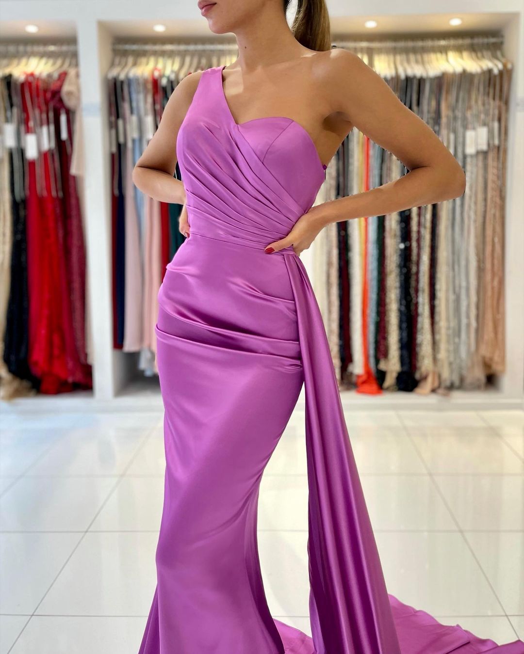 One Shoulder Mermaid Prom Dress With Ruffles
