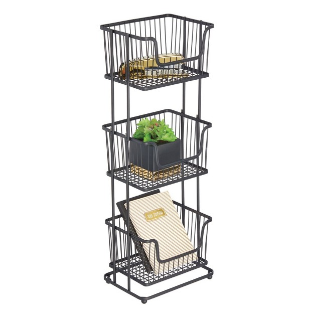 Mdesign Tall Standing Bathroom Shelf Holder Rack 3 Metal Wire Baskets