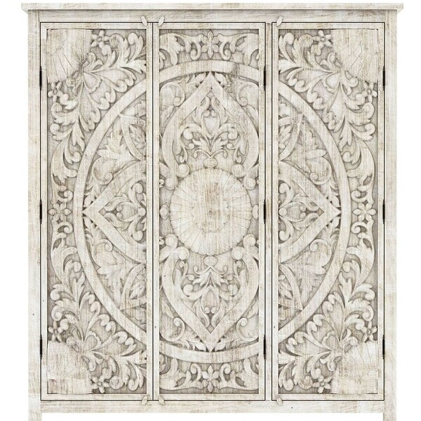 ILANO Hand-carved Solid Mango Wood 3-door Armoire - - 34783094