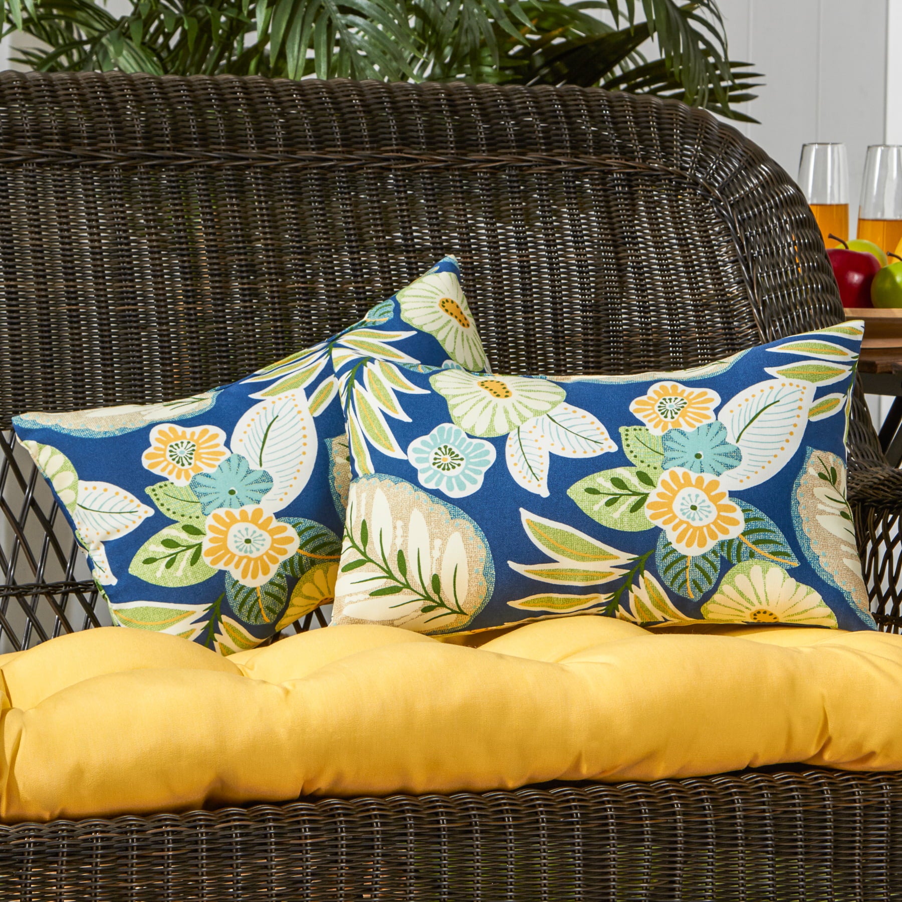 Marlow Blue Floral 19 x 12 in. Outdoor Rectangle Throw Pillow (Set of 2) by Greendale Home Fashions