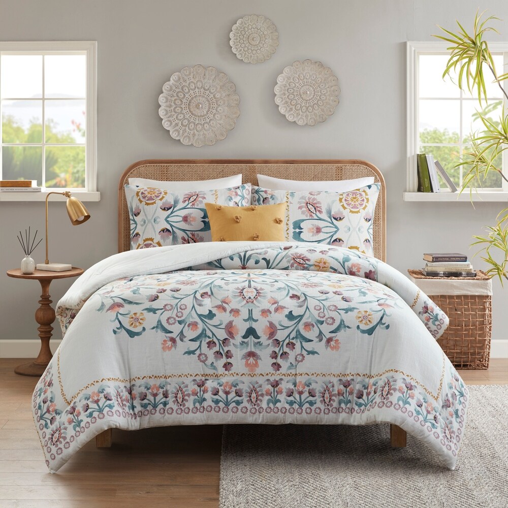 Madison Park Chloe 4 Piece Floral Comforter Set with Throw Pillow