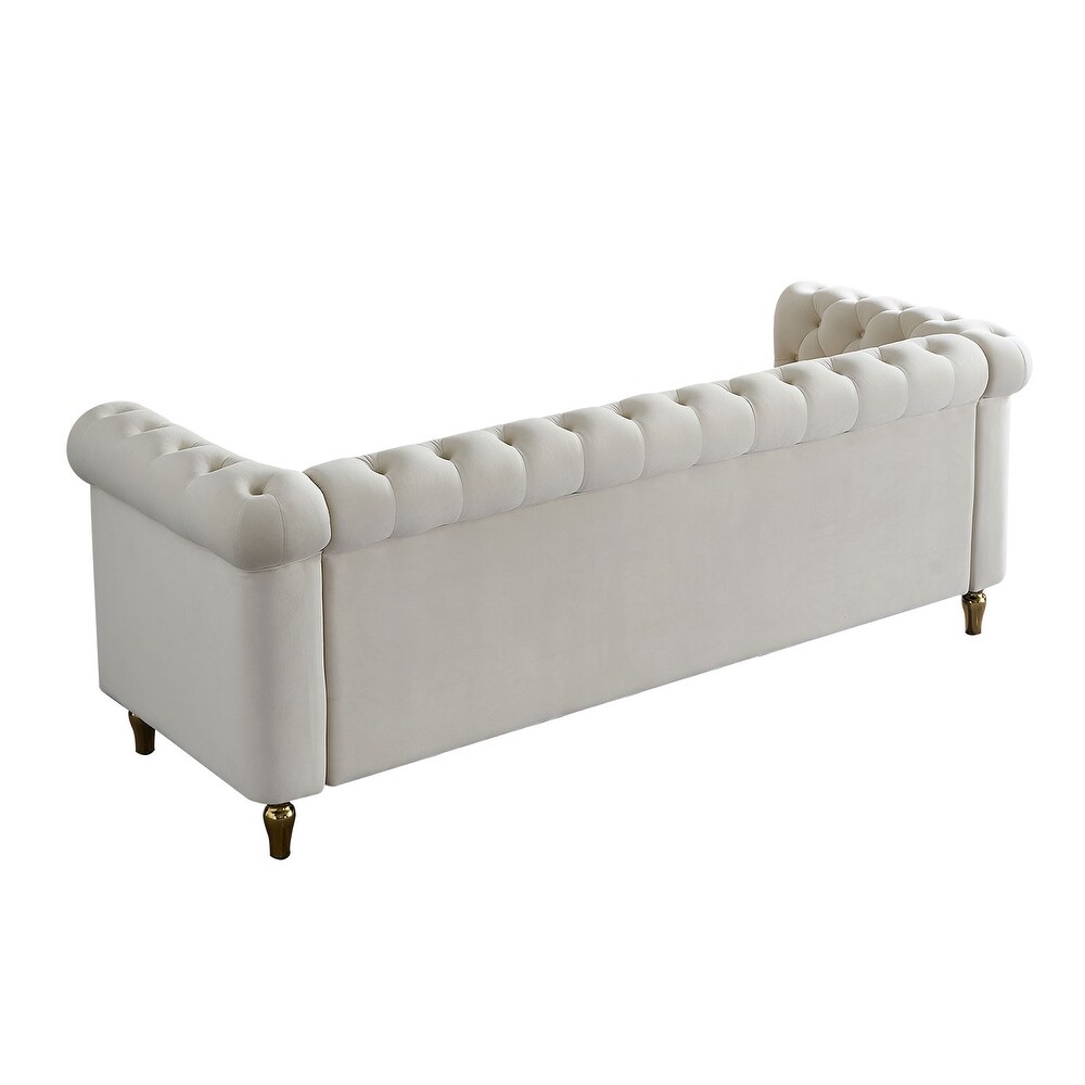 84.65 inch Chesterfield Velvet Sofa for Living Room  Office Etc  Tufted 3 Seater Sofa Couch with Remoable Seat Cushions